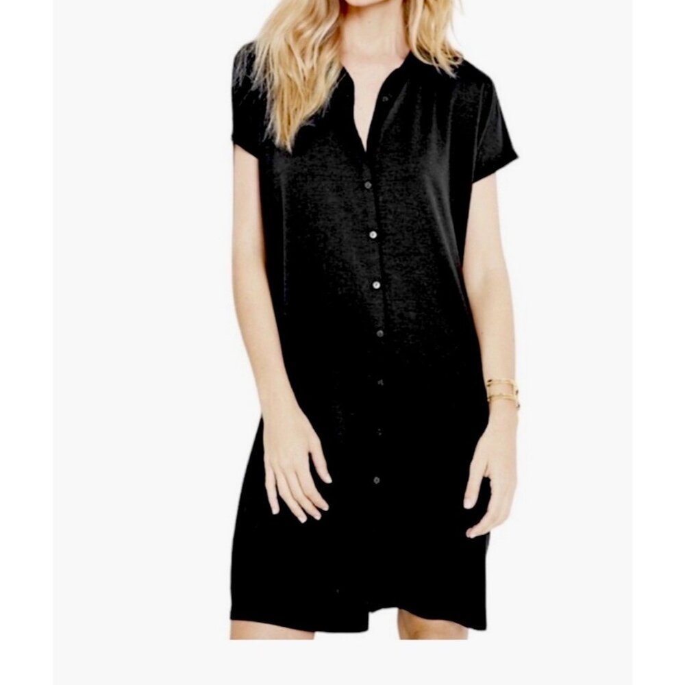 Eileen Fisher T-Shirt Dress Women’s Size M Button Down Stretch Knit Casual Black